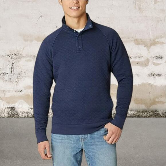 Eddie Bauer Mens Blue Midweight Quarter Snap Mock Quilted Pullover Size Large - Picture 1 of 6